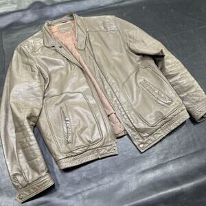 Echt Leder Leather Motorcycle Jacket Grey Brown Map Bomber Lining Men’s Medium